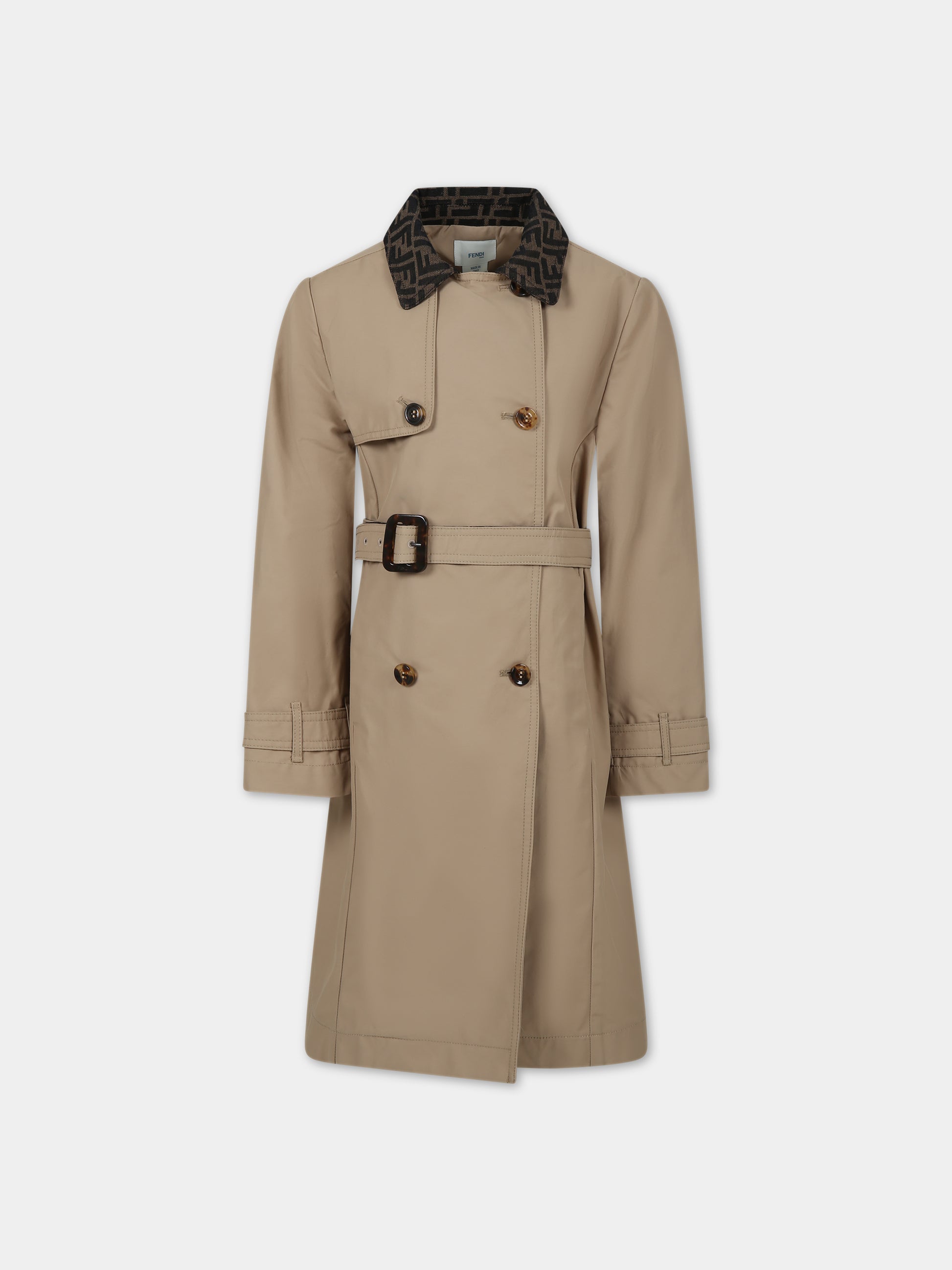 Trench beige per bambina con logo FF,Fendi Kids,JFA192 AG1W F1F4G
