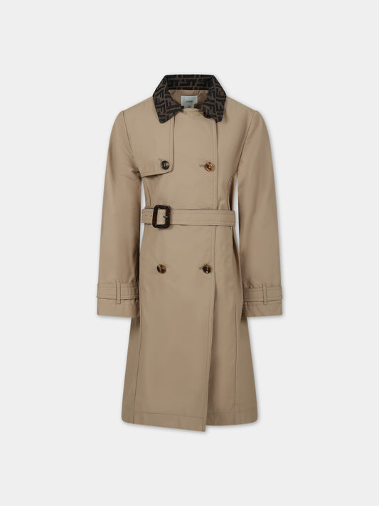 Trench beige per bambina con logo FF,Fendi Kids,JFA192 AG1W F1F4G