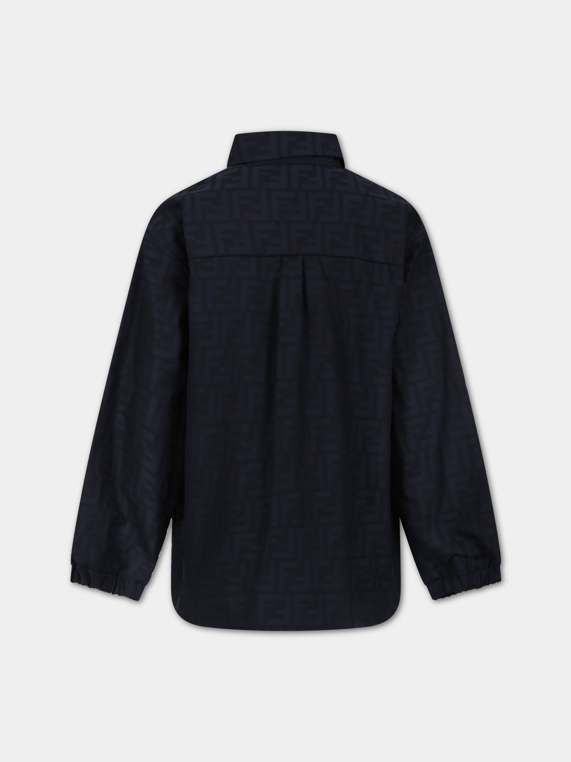Giubbotto blu per bambino con logo FF all over,Fendi Kids,JUA199 ALO6 F0QB0
