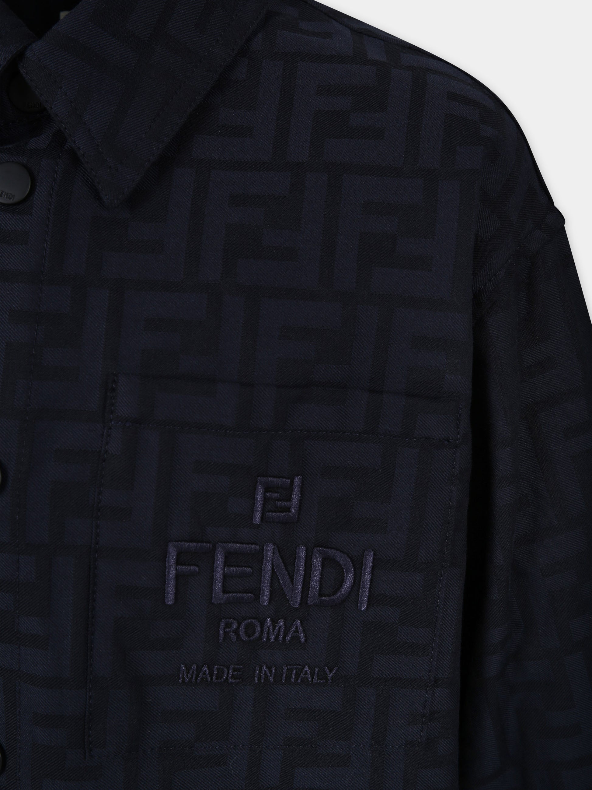 Giubbotto blu per bambino con logo FF all over,Fendi Kids,JUA199 ALO6 F0QB0