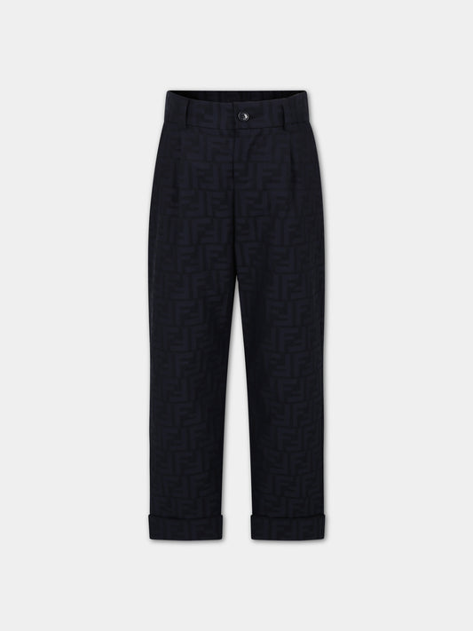 Pantaloni blu per bambino con FF,Fendi Kids,JMF464 ALO6 F0QB0