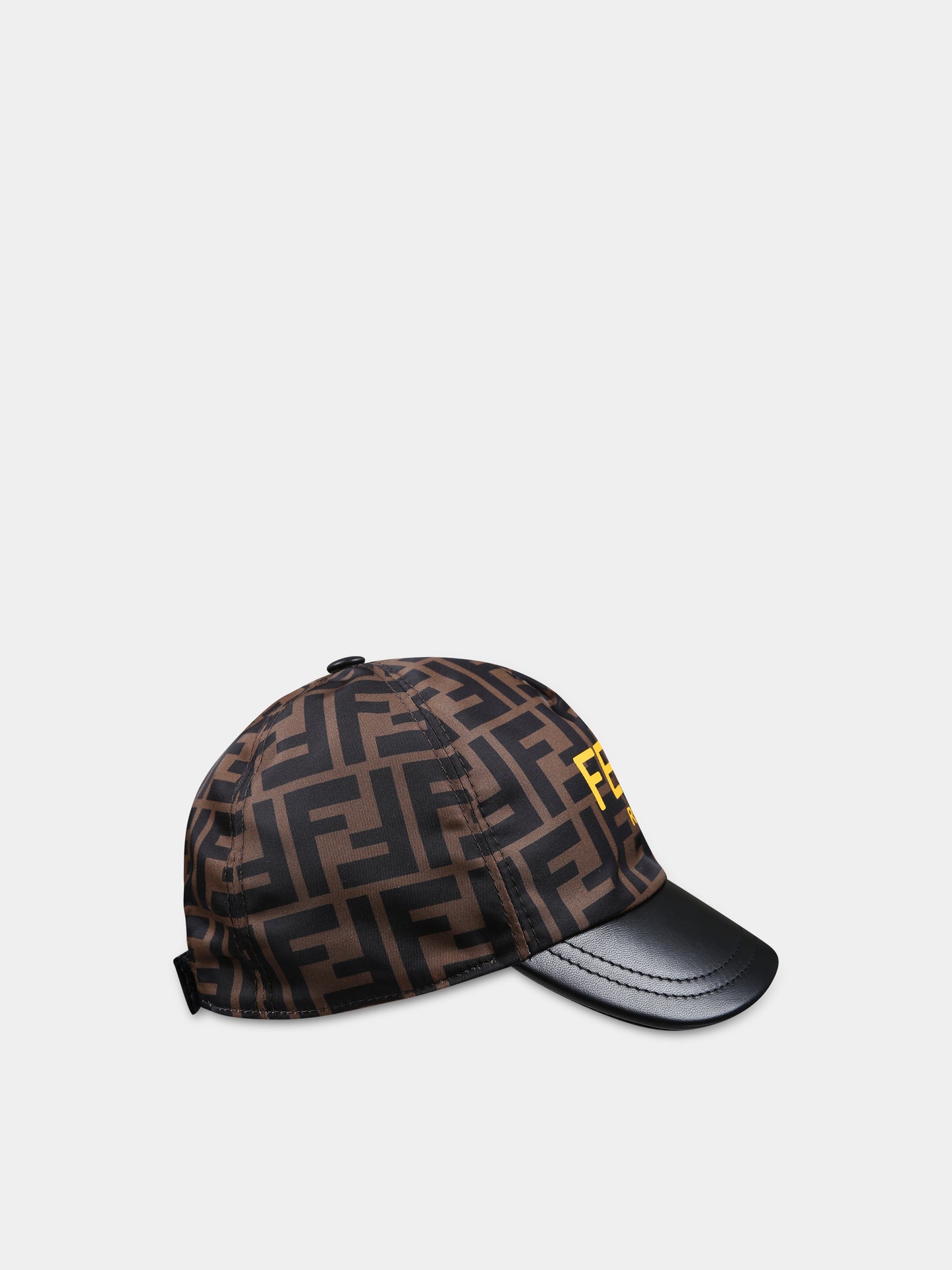 Cappello con visiera marrone per bambini con logo FF all-over,Fendi Kids,JUP004 AMRP F17QF