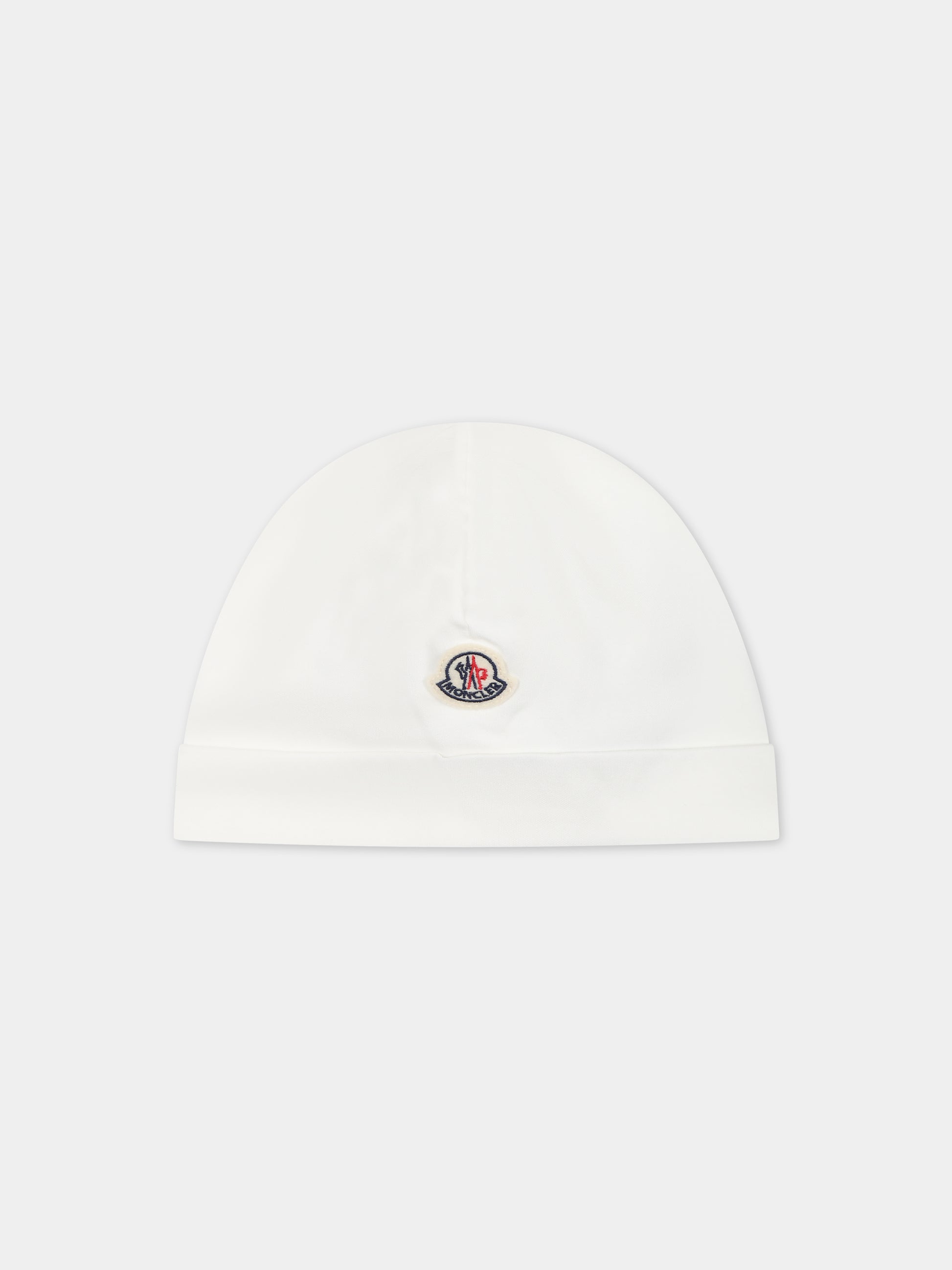 Berretto bianco per neonati con logo,Moncler Kids,951 3B00004 8392E 034