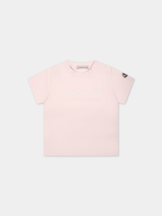 T-shirt rosa per neonata con logo,Moncler Kids,951 8C00002 8790N 504