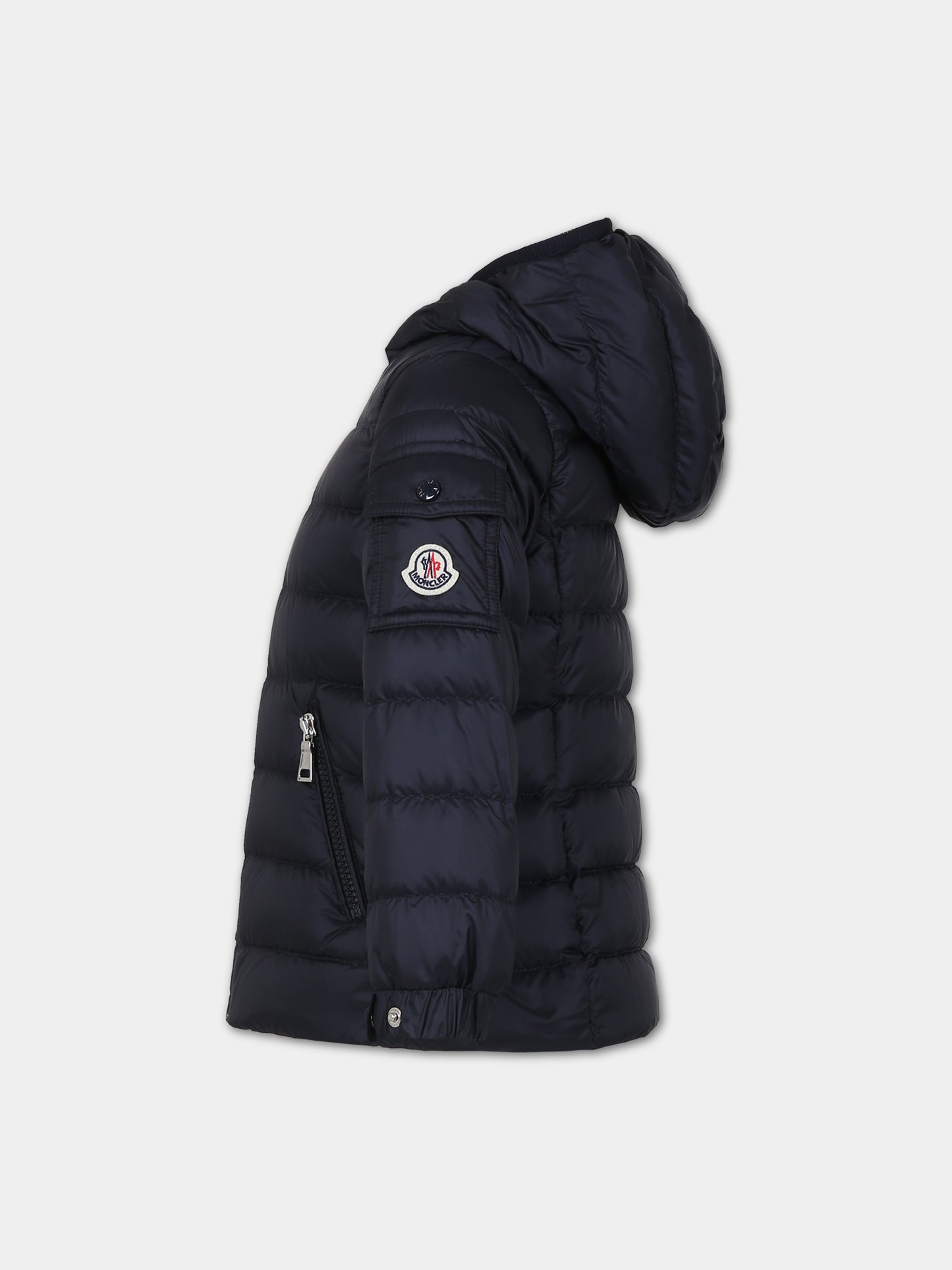 Piumino Gles blu con cappuccio per bambina,Moncler Kids,954 1A00030 595FE 778