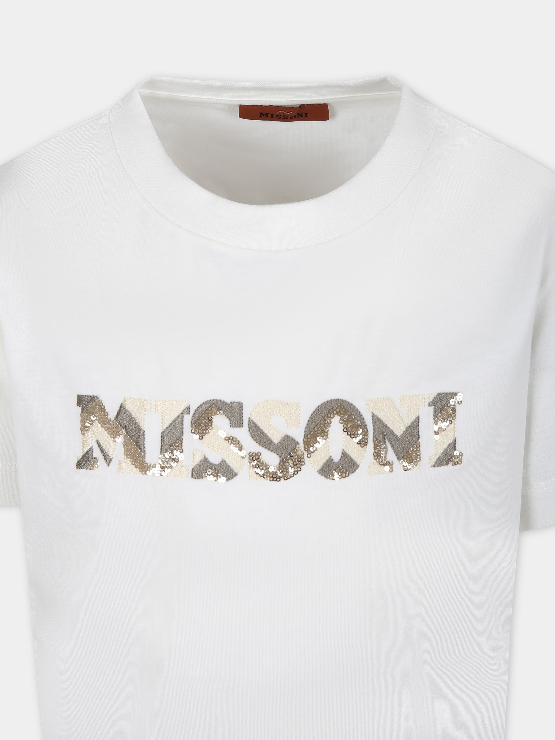 T-shirt avorio per bambina con logo,Missoni,MU8A61 J0177 101
