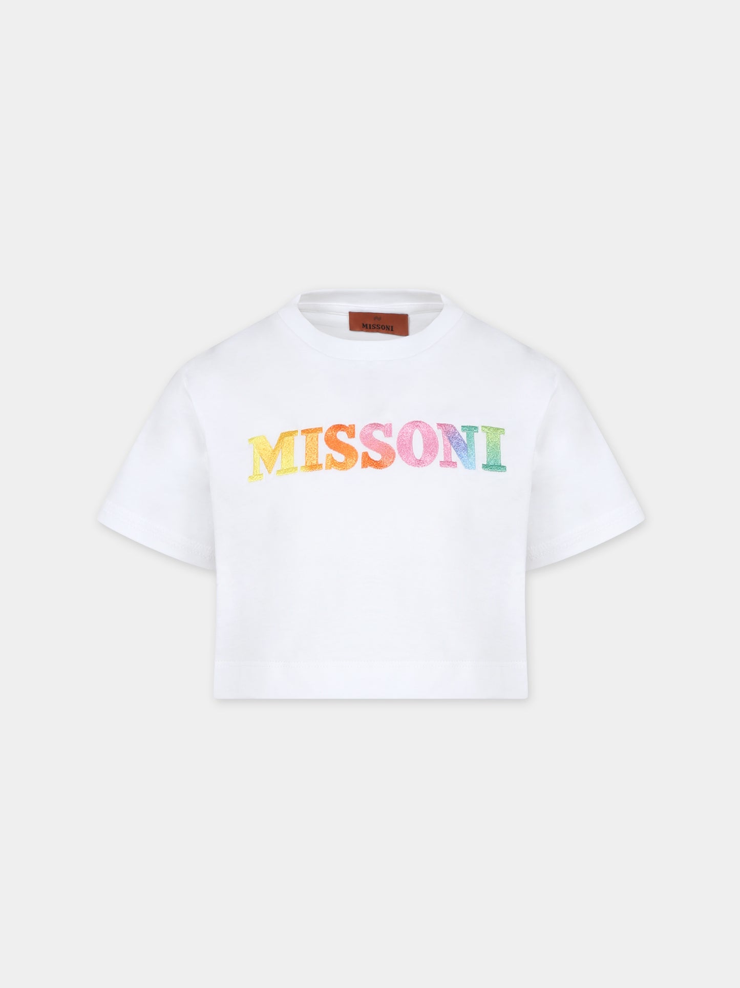 T-shirt bianca per bambina con logo ricamato,Missoni,MU8A81 Z0082 100