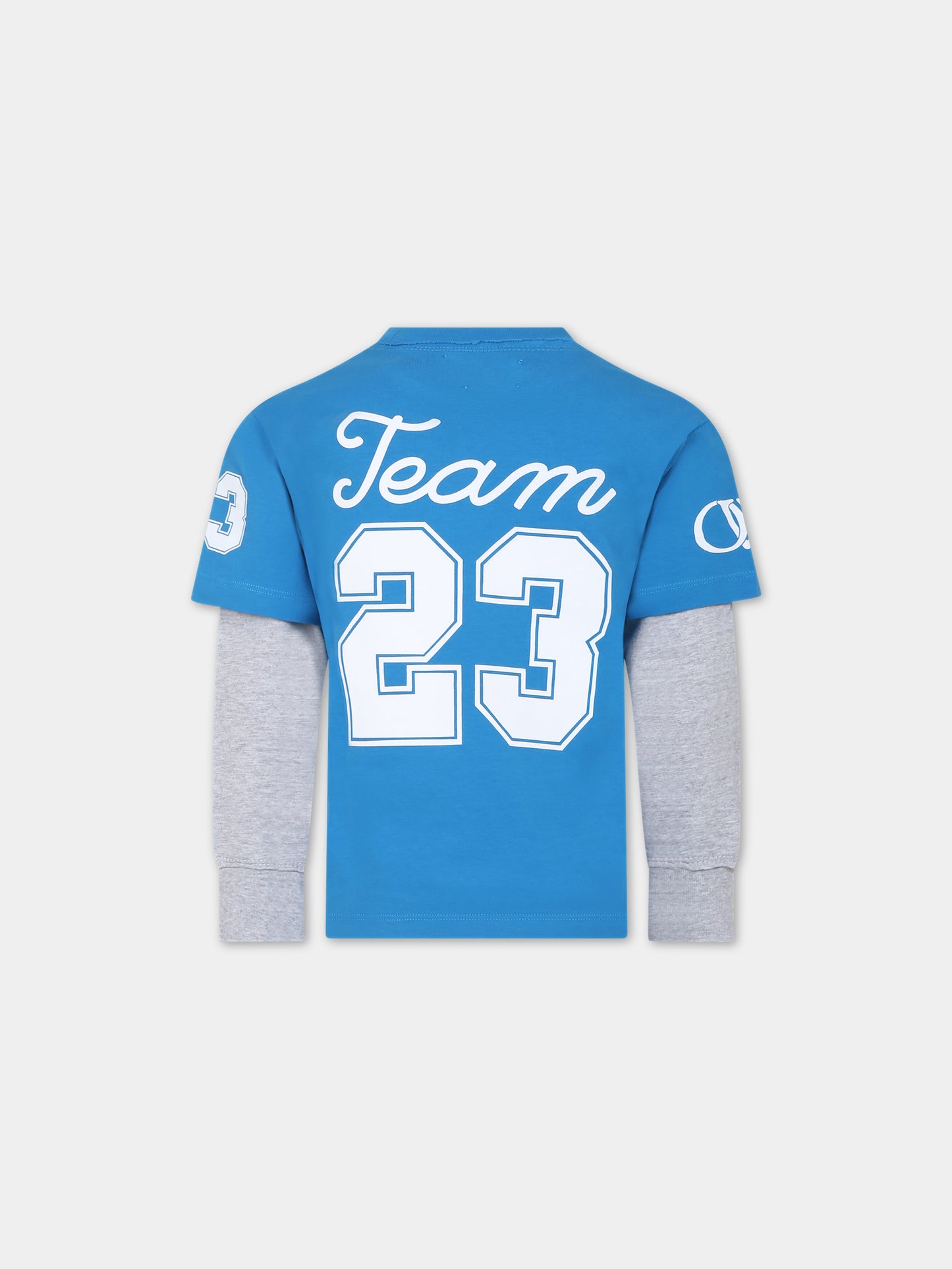 T-shirt azzurra per bambino con logo e numeri,Off White,OBAB004S24JER0014401
