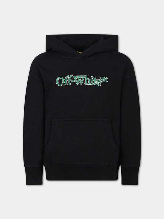 Felpa nera con cappuccio per bambino con logo,Off White,OBBB001S24FLE0031055
