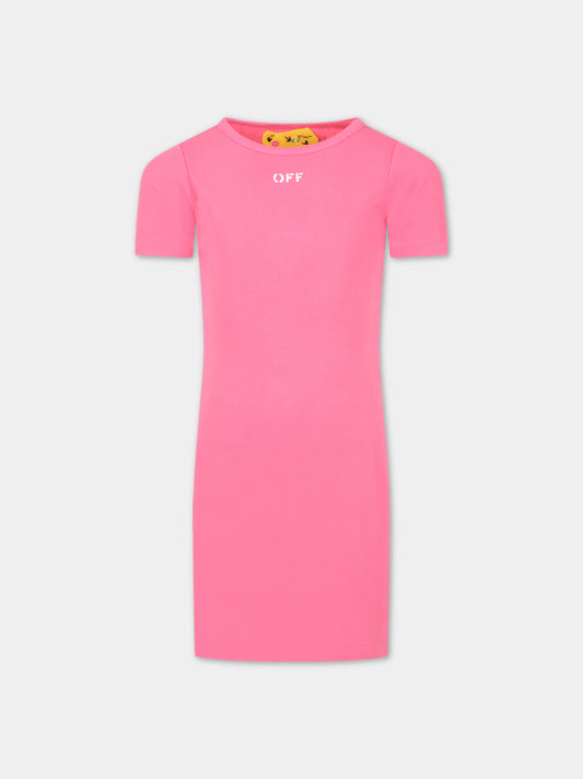 Vestito fucsia per bambina con logo,Off White,OGDB035S24JER0013201