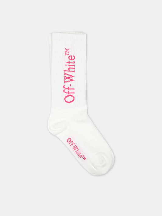 Calze bianche per bambina con logo,Off White,OGRA003S24KNI0010132