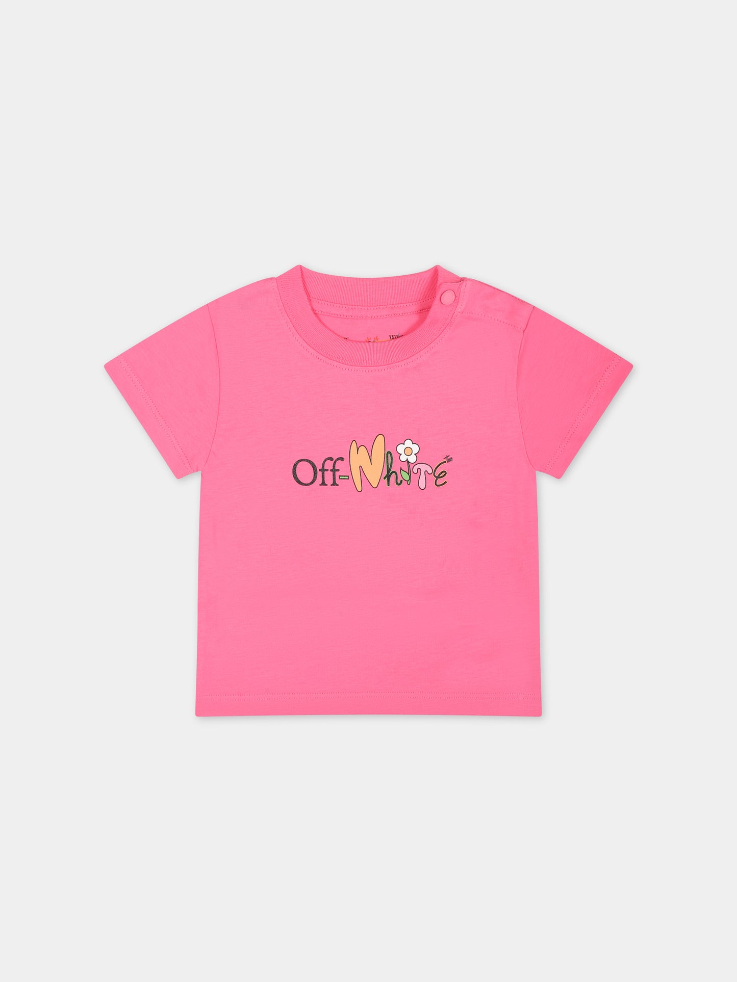 T-shirt fucsia per neonata con logo,Off White,OGXB001S24JER0023284