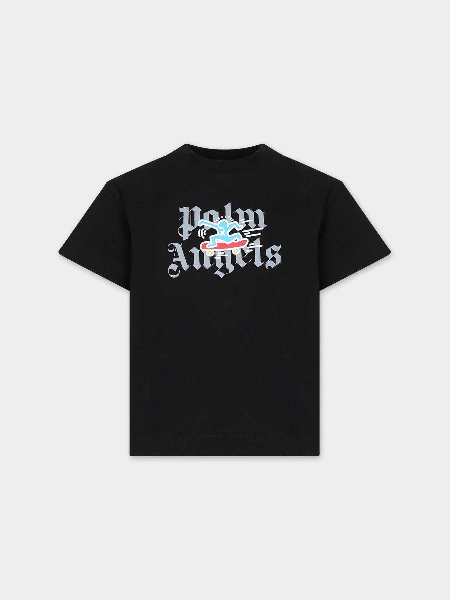 T-shirt nera per bambino con logo e stampa,Palm Angels,PBAA003S24JER0061010