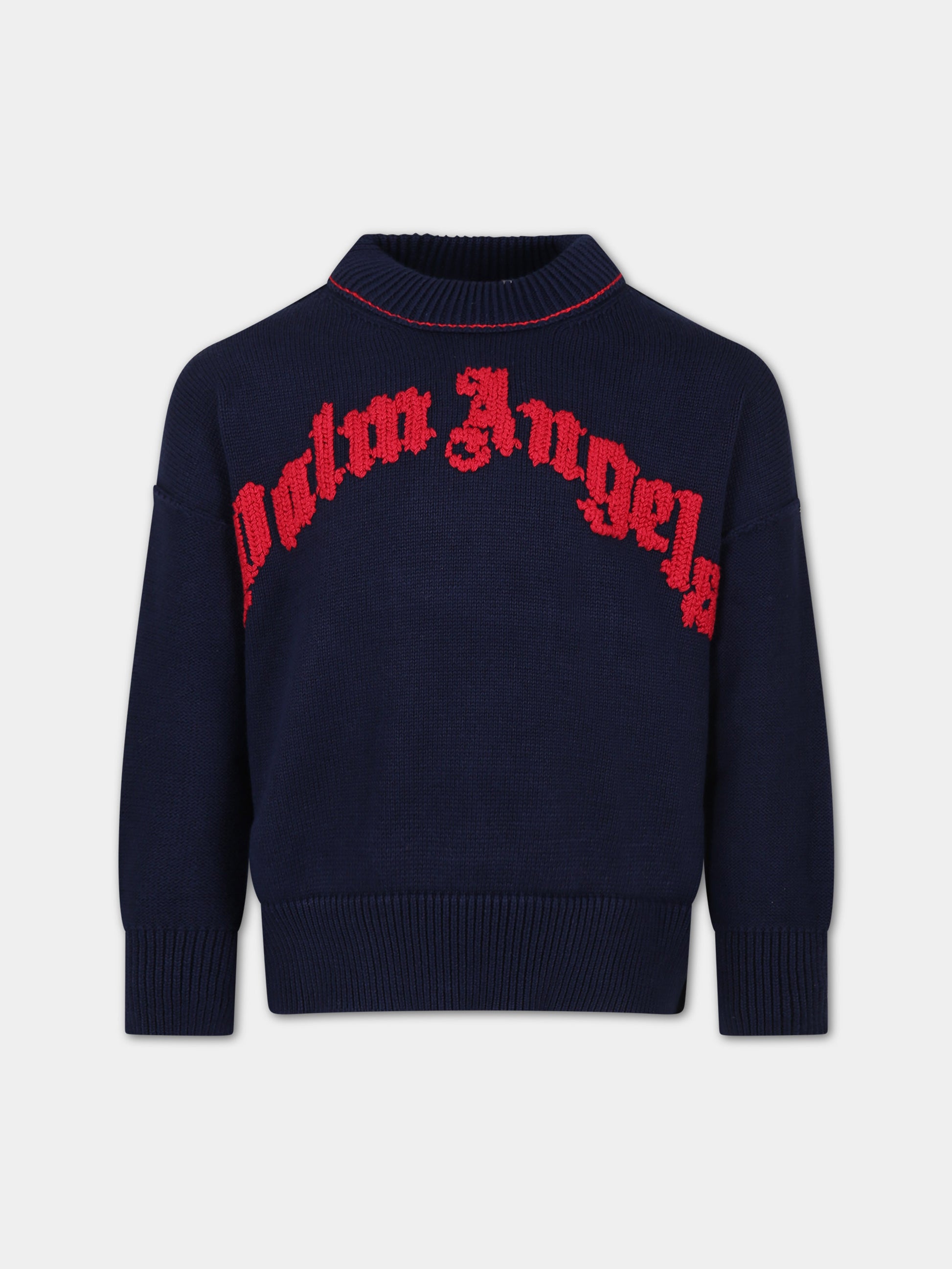 Maglione blu per bambino con logo,Palm Angels,PBHE001S24KNI0024625