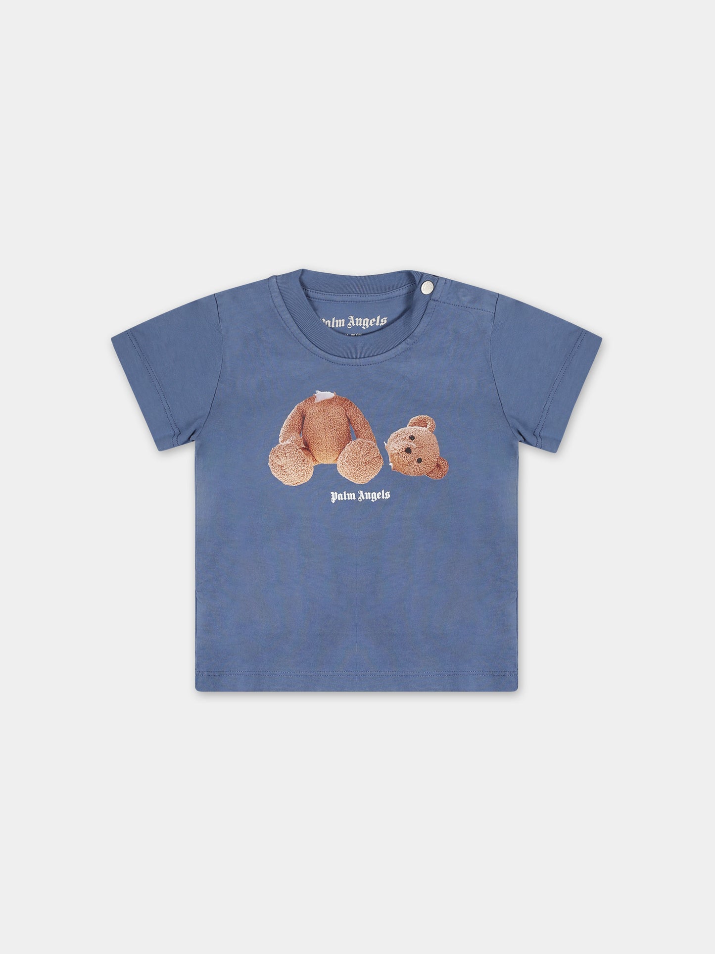 T-shirt blu per neonato con orso,Palm Angels,PBXB001S24JER0014560