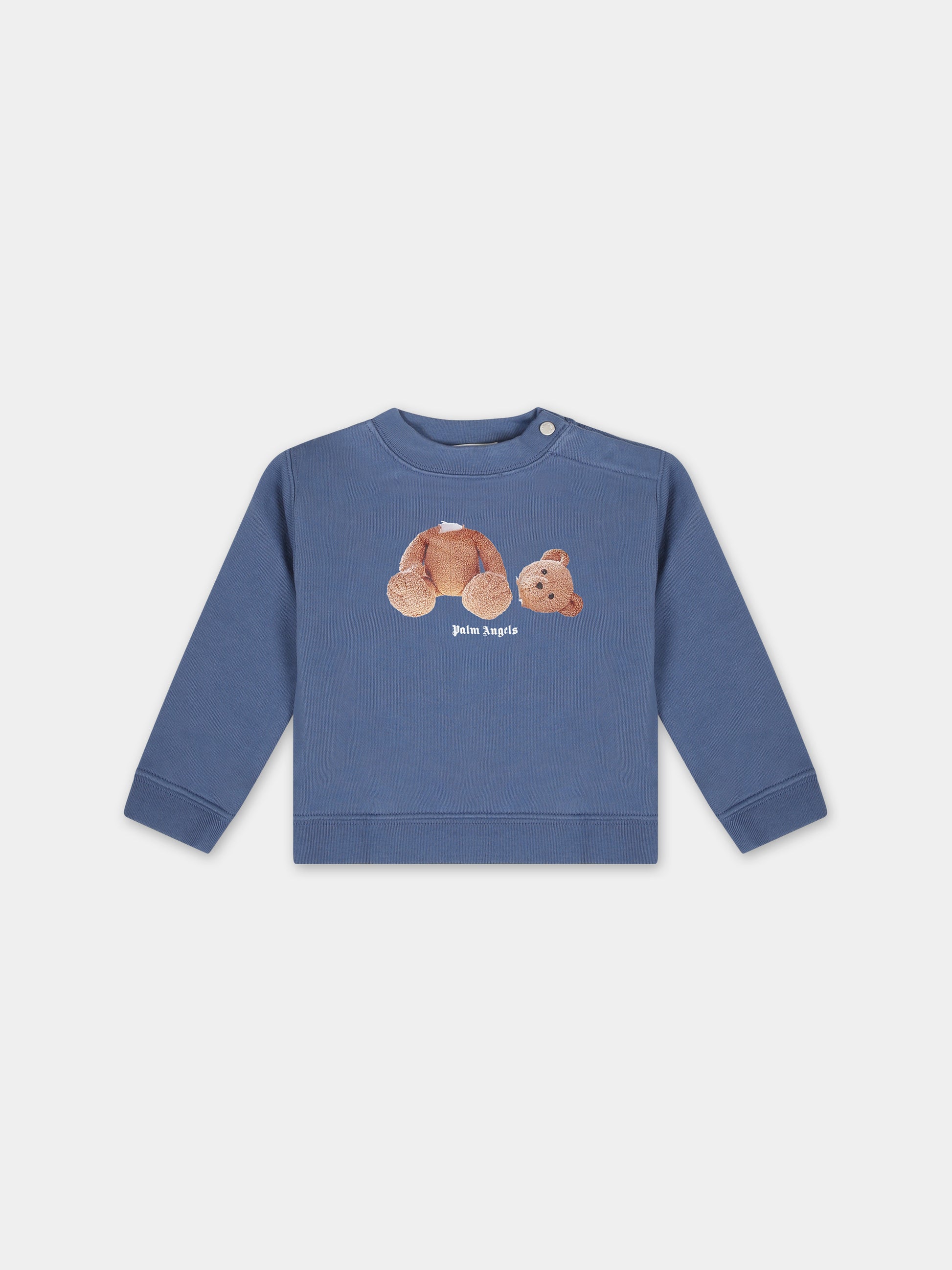 Felpa blu per neonato con orso,Palm Angels,PBXC001S24FLE0014560