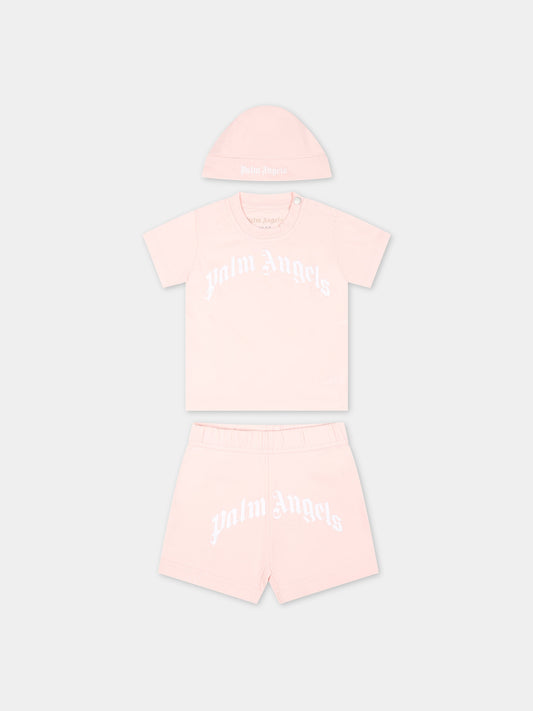 Completo rosa per neonata con logo,Palm Angels,PG2X010S24JER0013301