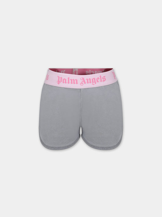 Shorts grigio per bambina con logo,Palm Angels,PGCI003S24FLE0010730