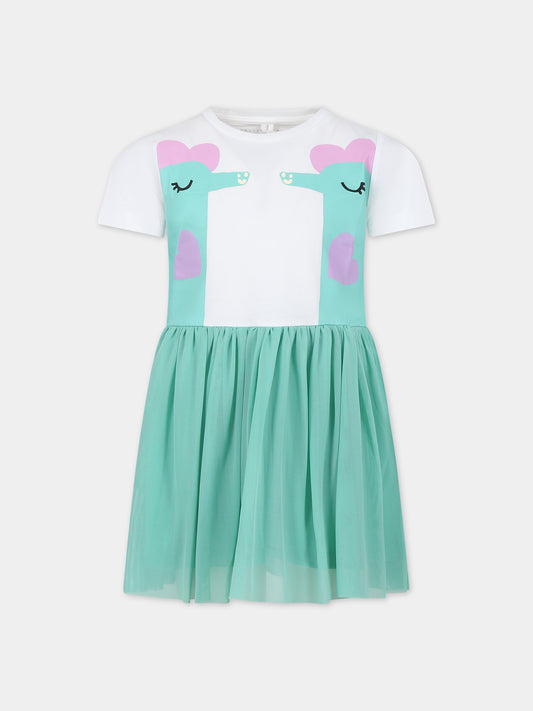 Vestito verde per bambina con stampa cavallucci marini,Stella Mccartney Kids,TU1E21 Z0434 101