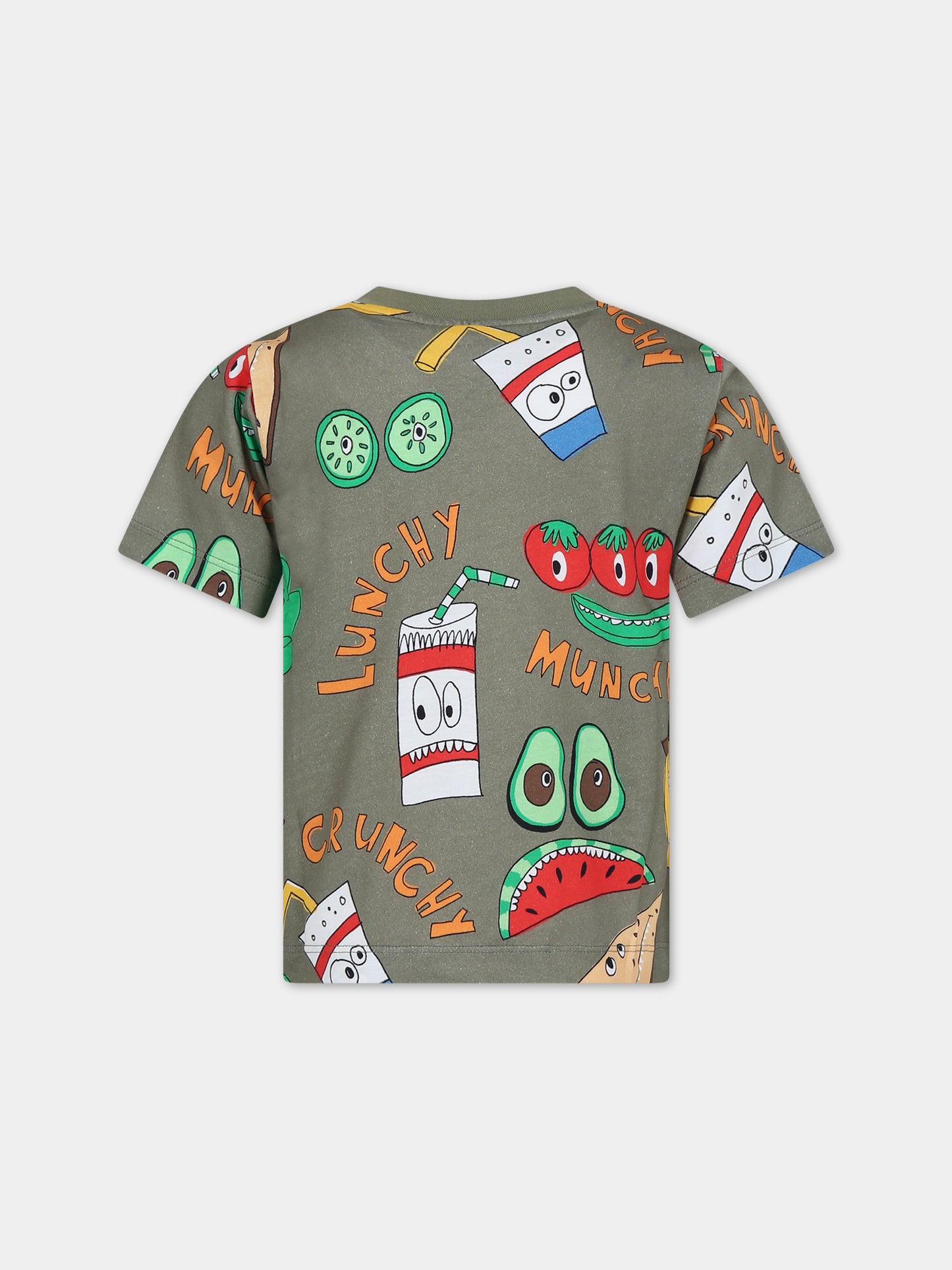 T-shirt verde per bambino con fantasia multicolor,Stella Mccartney Kids,TU8Q71 Z1738 727MC