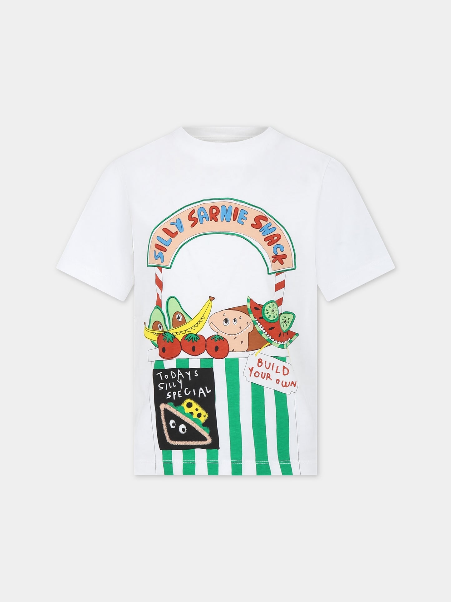 T-shirt bianca per bambino con stampa frutta,Stella Mccartney Kids,TU8R71 Z0434 101
