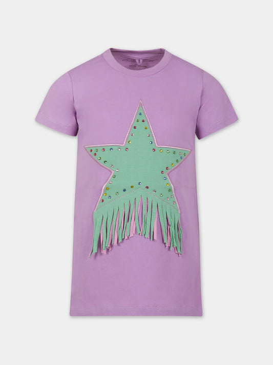 Vestito viola per bambina con stella,Stella Mccartney Kids,TU1A01 Z0434 538