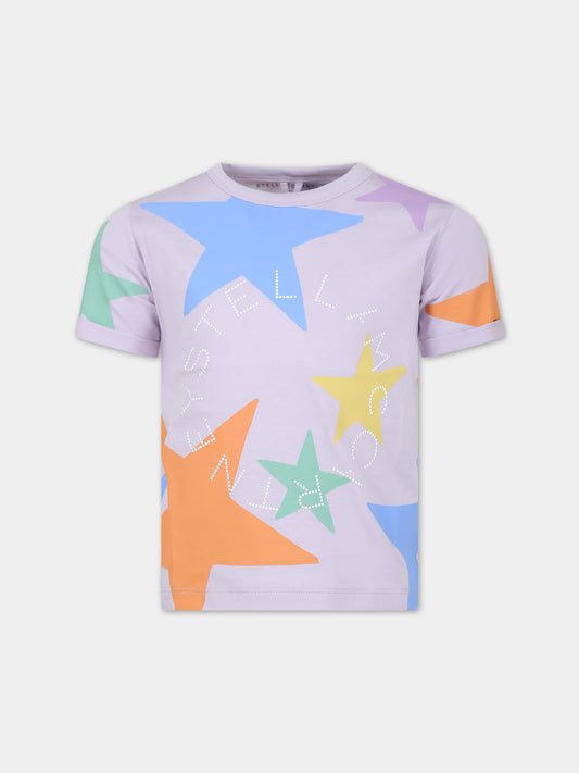 T-shirt viola per bambina con stelle e logo,Stella Mccartney Kids,TU8B81 Z0913 572MC