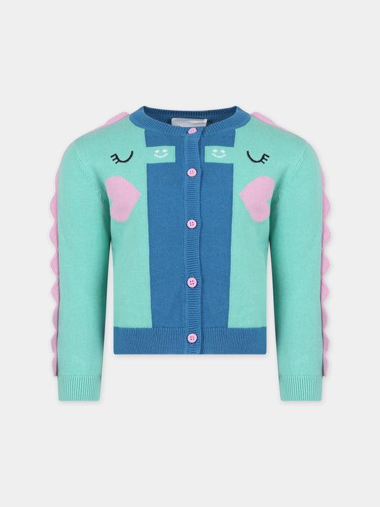 Cardigan azzurro per bambina con cuori,Stella Mccartney Kids,TU9A30 Z1841 672