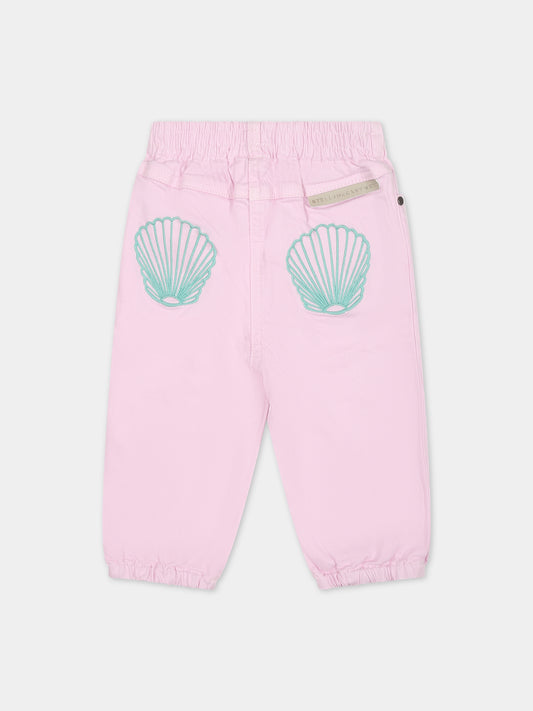 Jeans rosa per neonata con conchiglie,Stella Mccartney Kids,TU6170 Z0156 50G