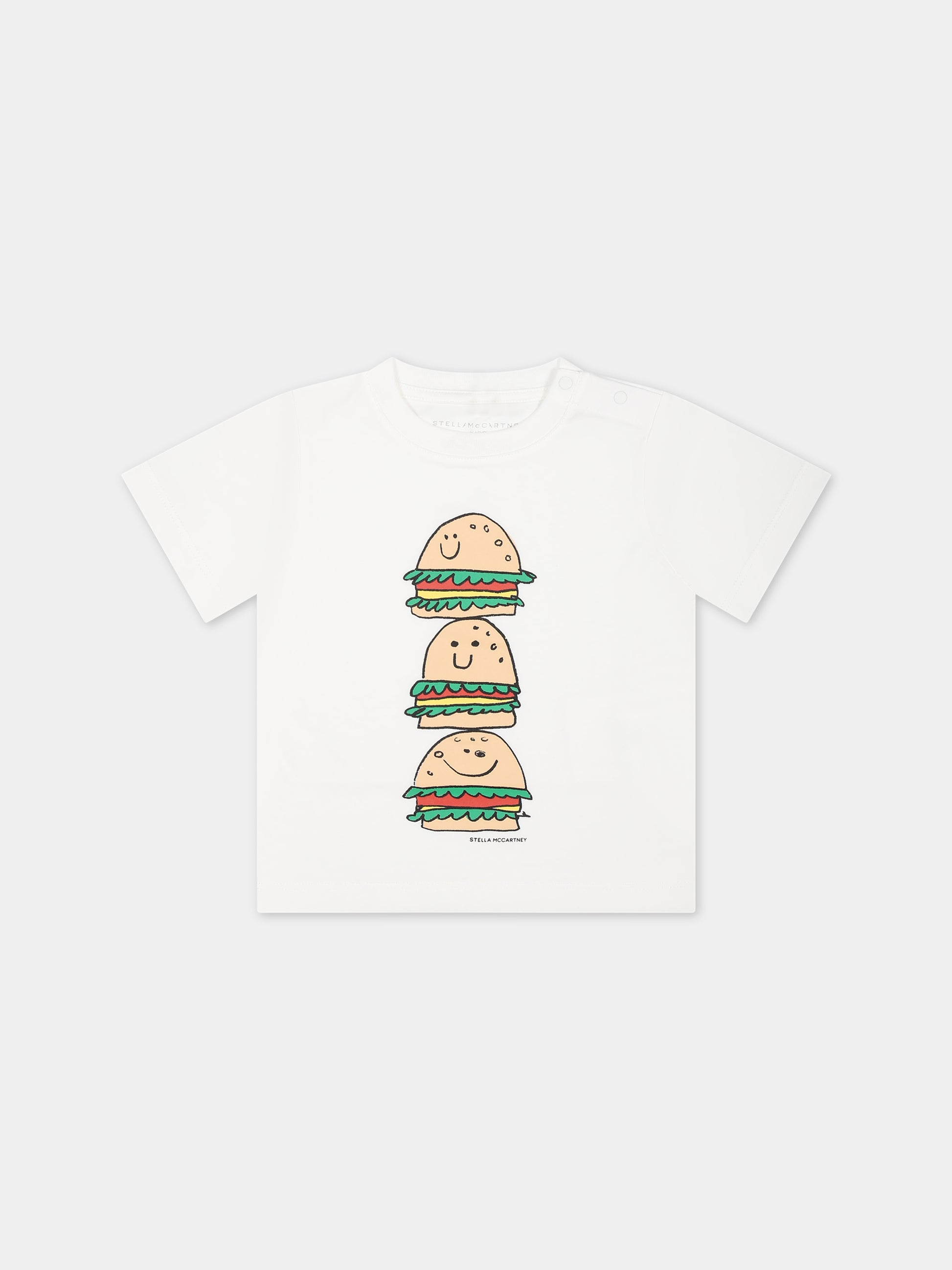 T-shirt bianca per neonato con stampa hamburger,Stella Mccartney Kids,TU8501 Z0434 101