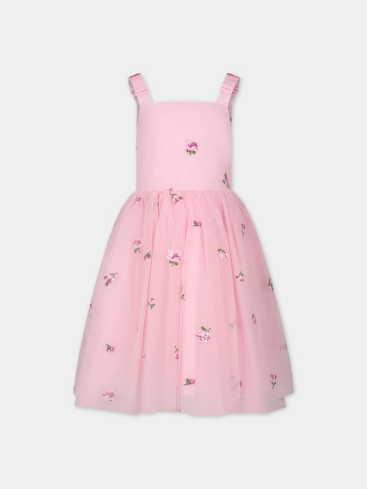 Vestito rosa per bambina con fiori,Simonetta,SU1B82 T0079 510