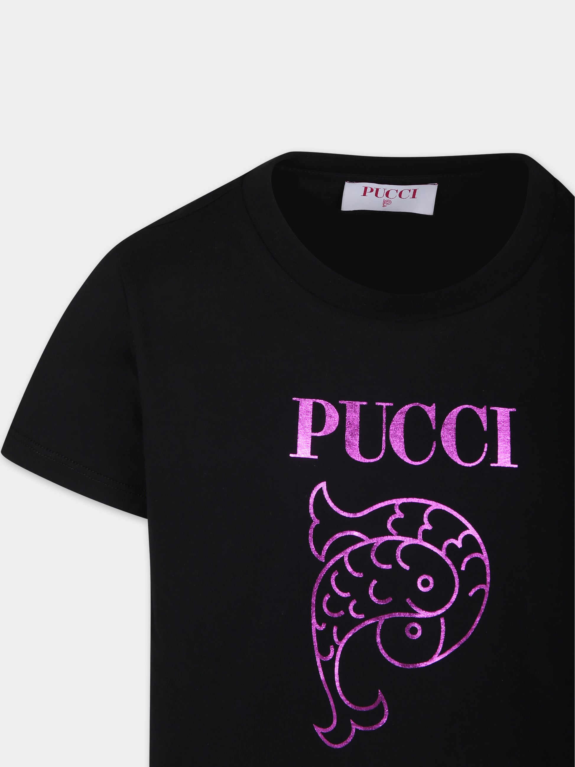 T-shirt nera per bambina con logo,Emilio Pucci Junior,PU8A71 Z0082 930