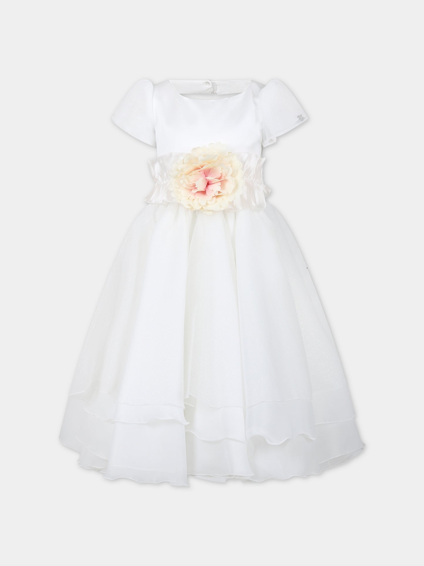 Vestito bianco per bambina con fiore,Monnalisa,77C901 3123 0001