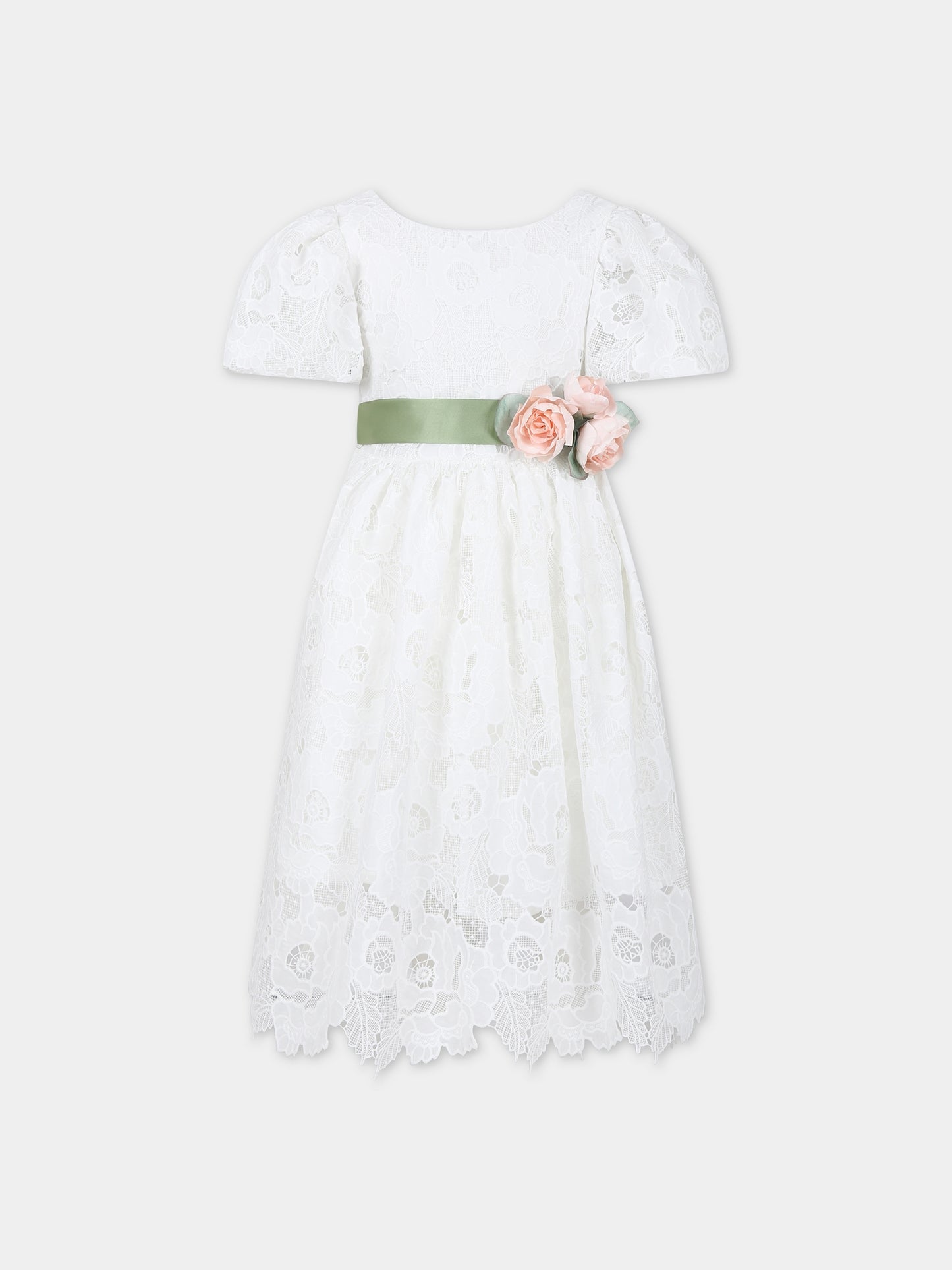 Vestito bianco per bambina in pizzo macramè,Monnalisa,71C921 3910 0001