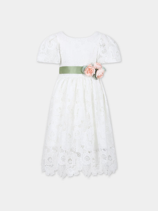 Vestito bianco per bambina in pizzo macramè,Monnalisa,71C921 3910 0001