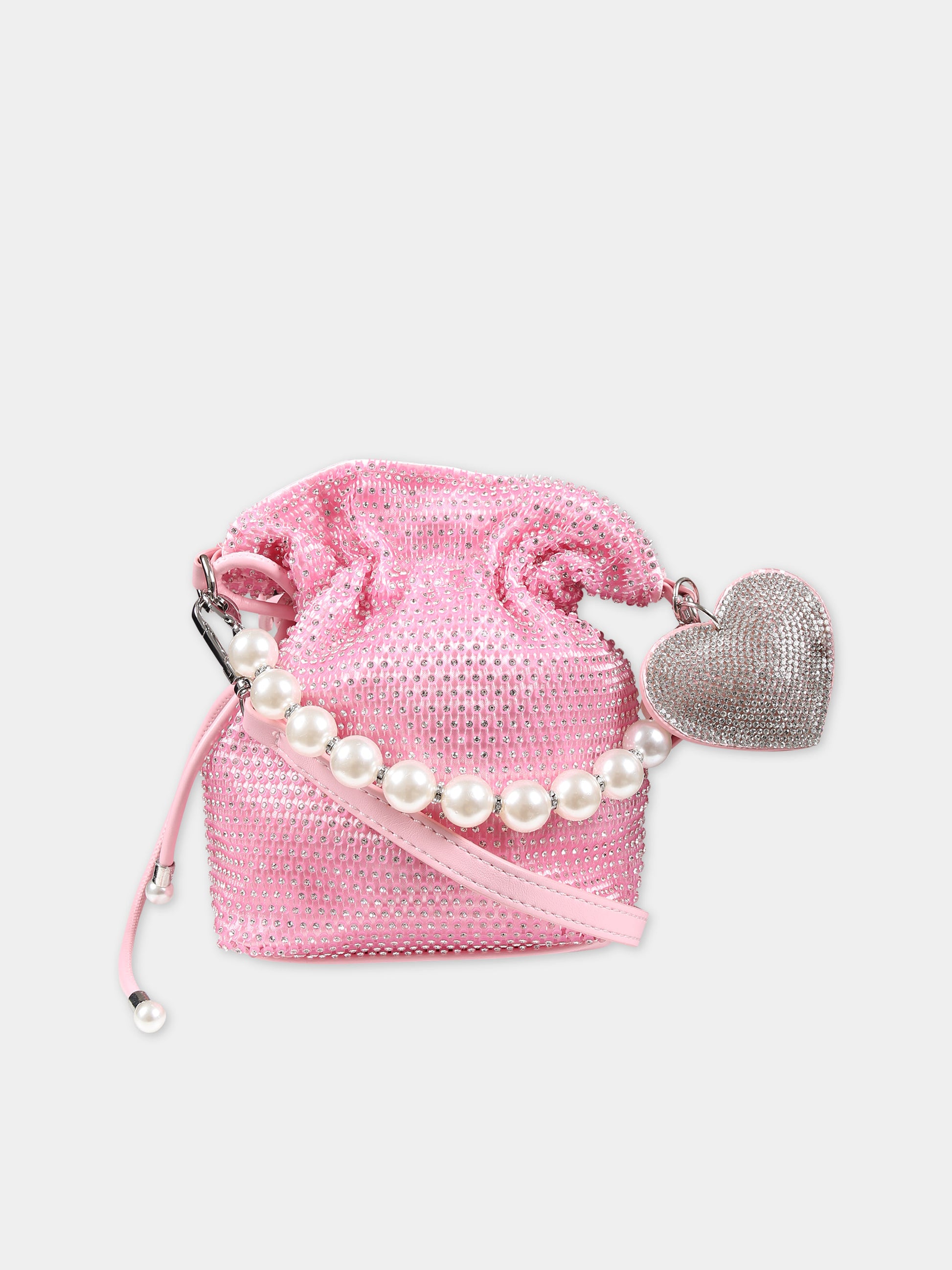 Borsa rosa per bambina con strass all-over,Monnalisa,77C002 3713 0092