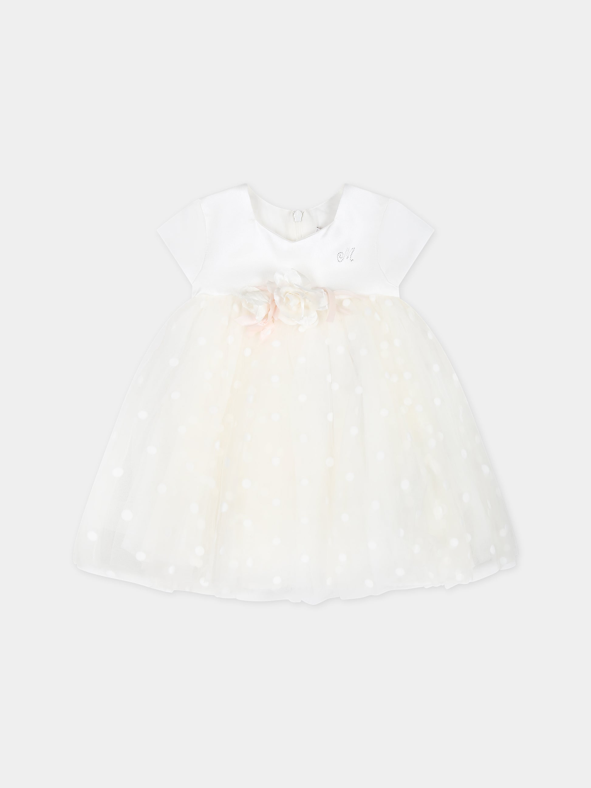 Vestito bianco per neonata con pois,Monnalisa,73C905 3906 0001