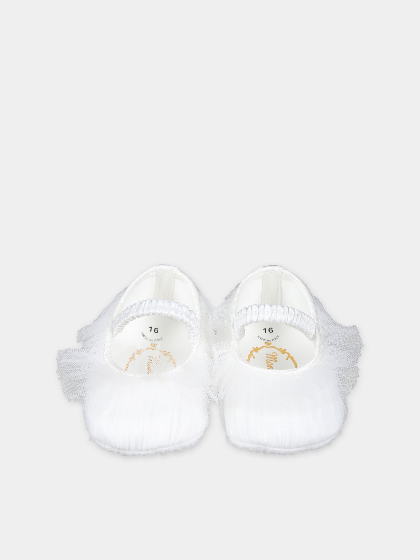 Ballerine bianche per neonata con tulle,Monnalisa,73C007 3361 001A
