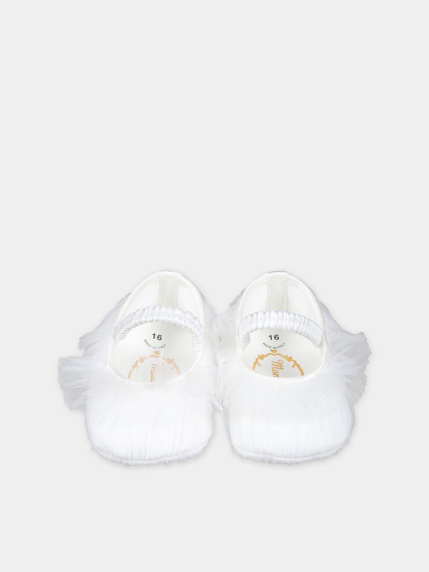 Ballerine bianche per neonata con tulle,Monnalisa,73C007 3361 001A