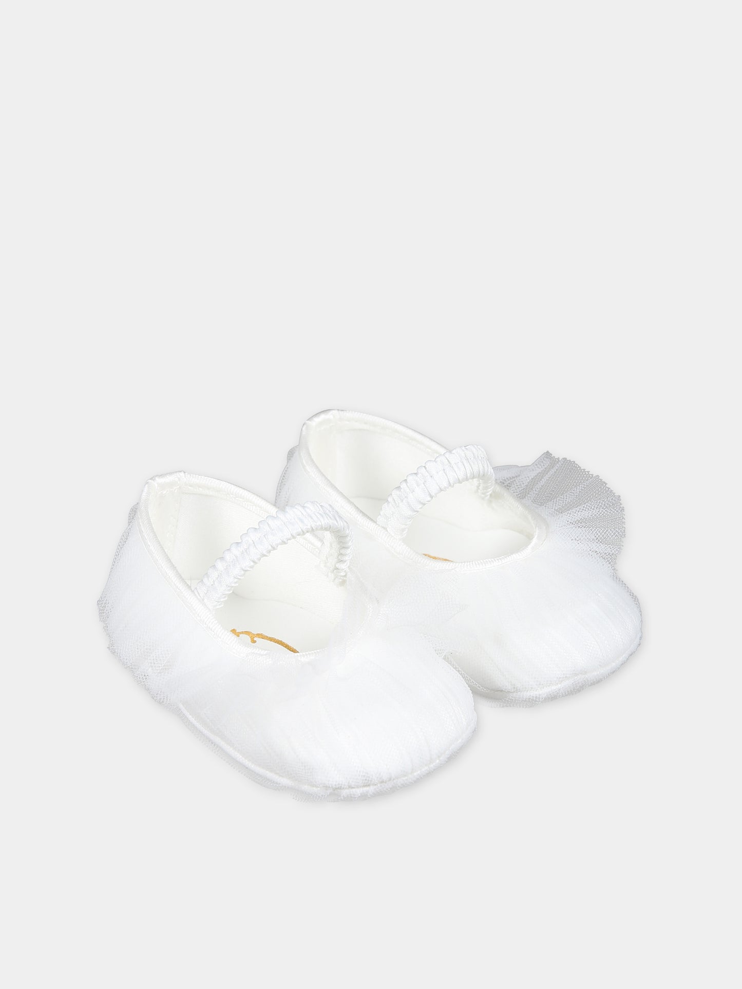 Ballerine bianche per neonata con tulle,Monnalisa,73C007 3361 001A