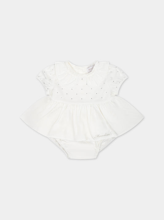 Vestito bianco per neonata con strass,Monnalisa,35C506 3017 0001