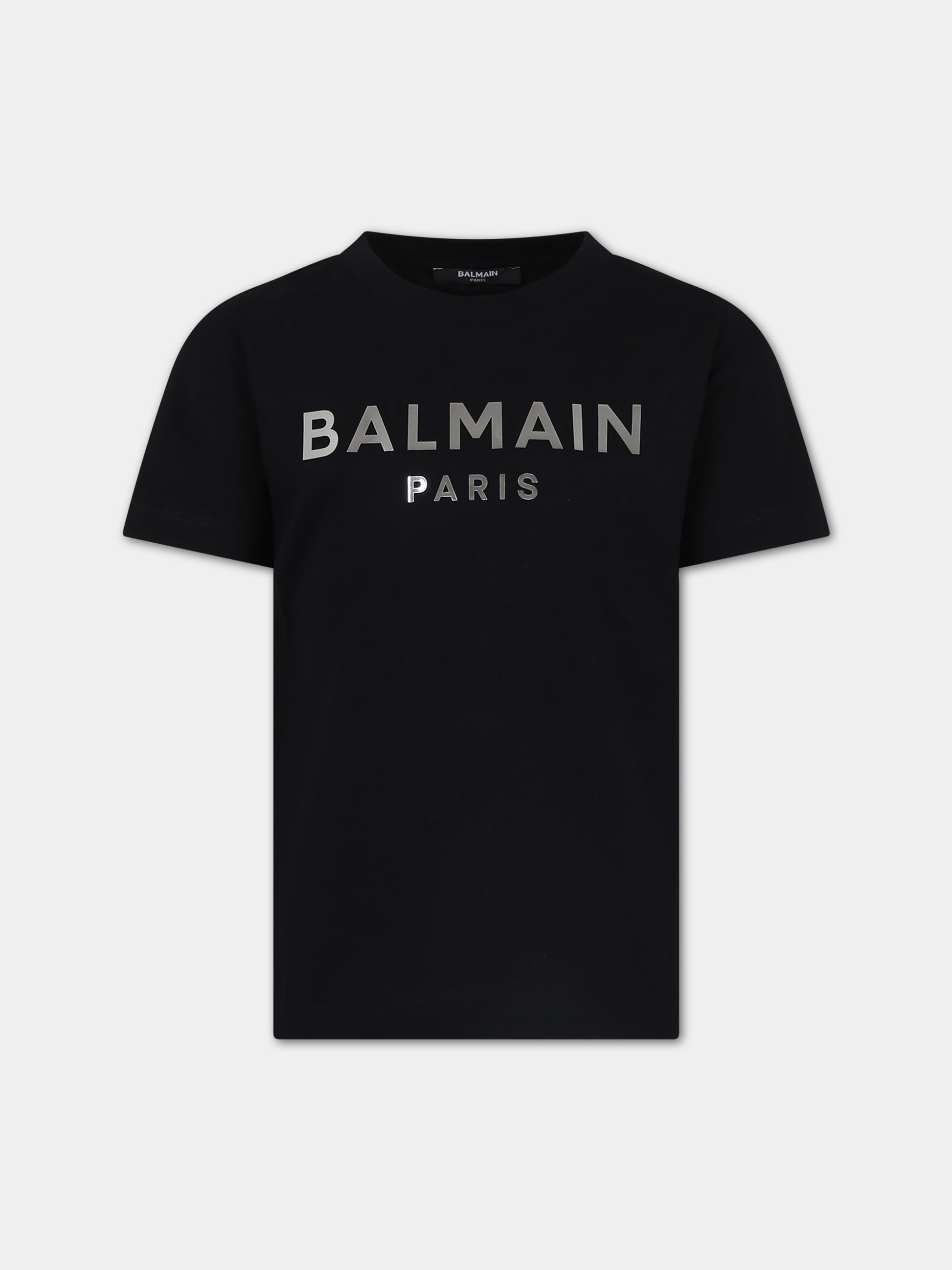 T-shirt nera per bambini con logo bianco,Balmain Kids,BU8Q91 Z0057 930AG