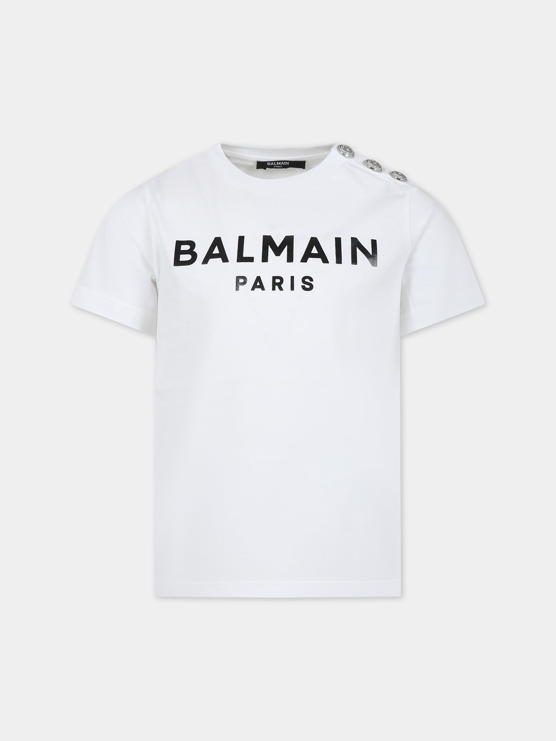 T-shirt bianca per bambini con logo,Balmain Kids,BU8P21 Z1751 100NE
