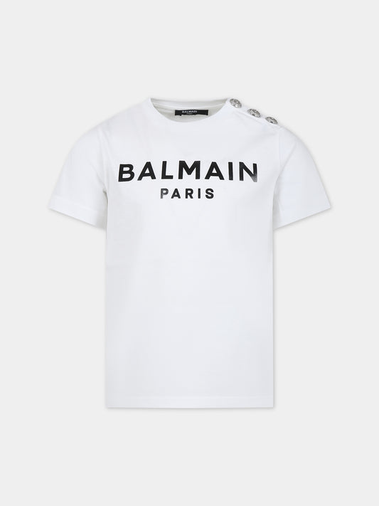 T-shirt bianca per bambini con logo,Balmain Kids,BU8P21 Z1751 100NE