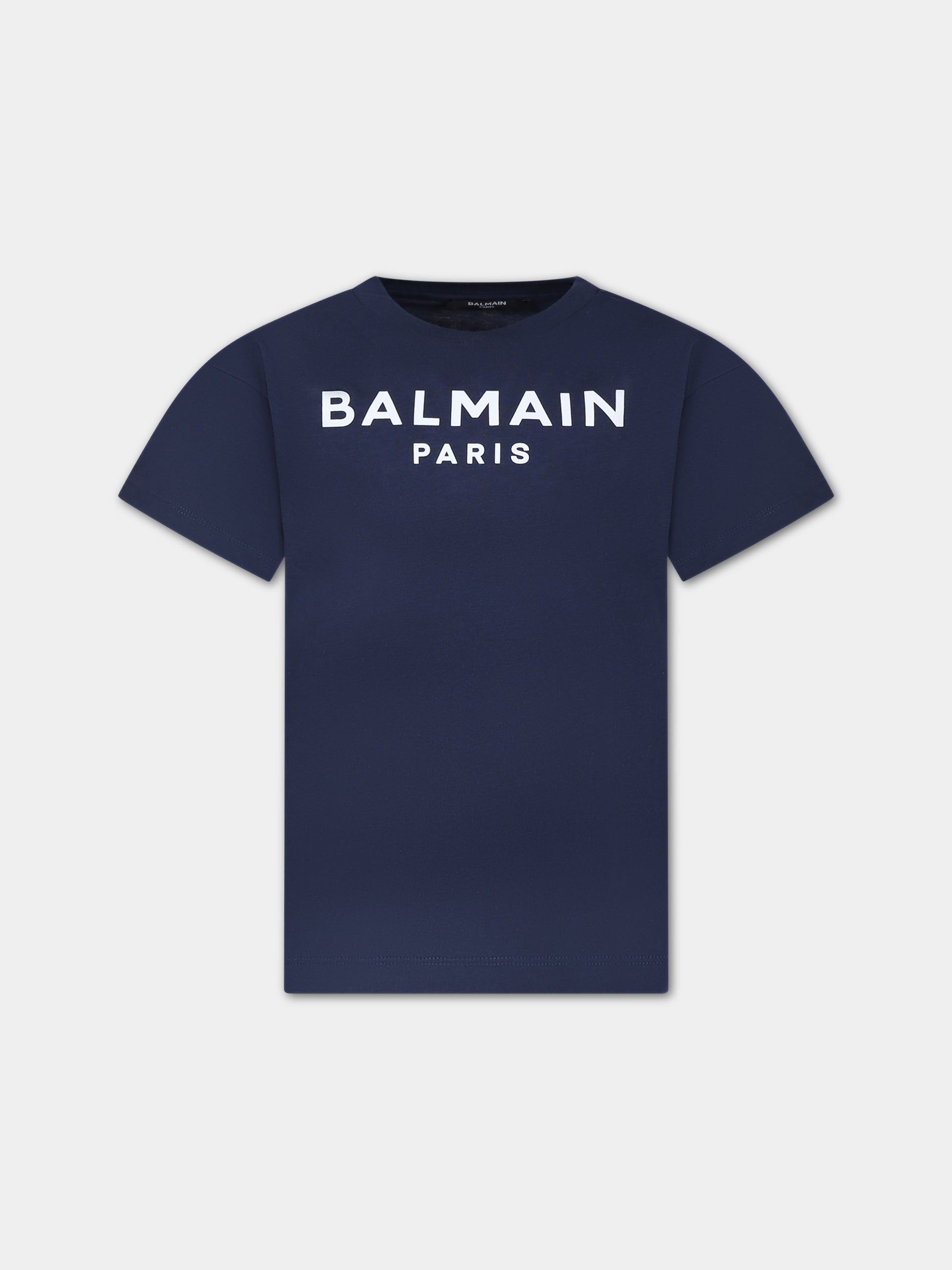 T-shirt blu per bambini con logo,Balmain Kids,BU8P01 Z1751 649