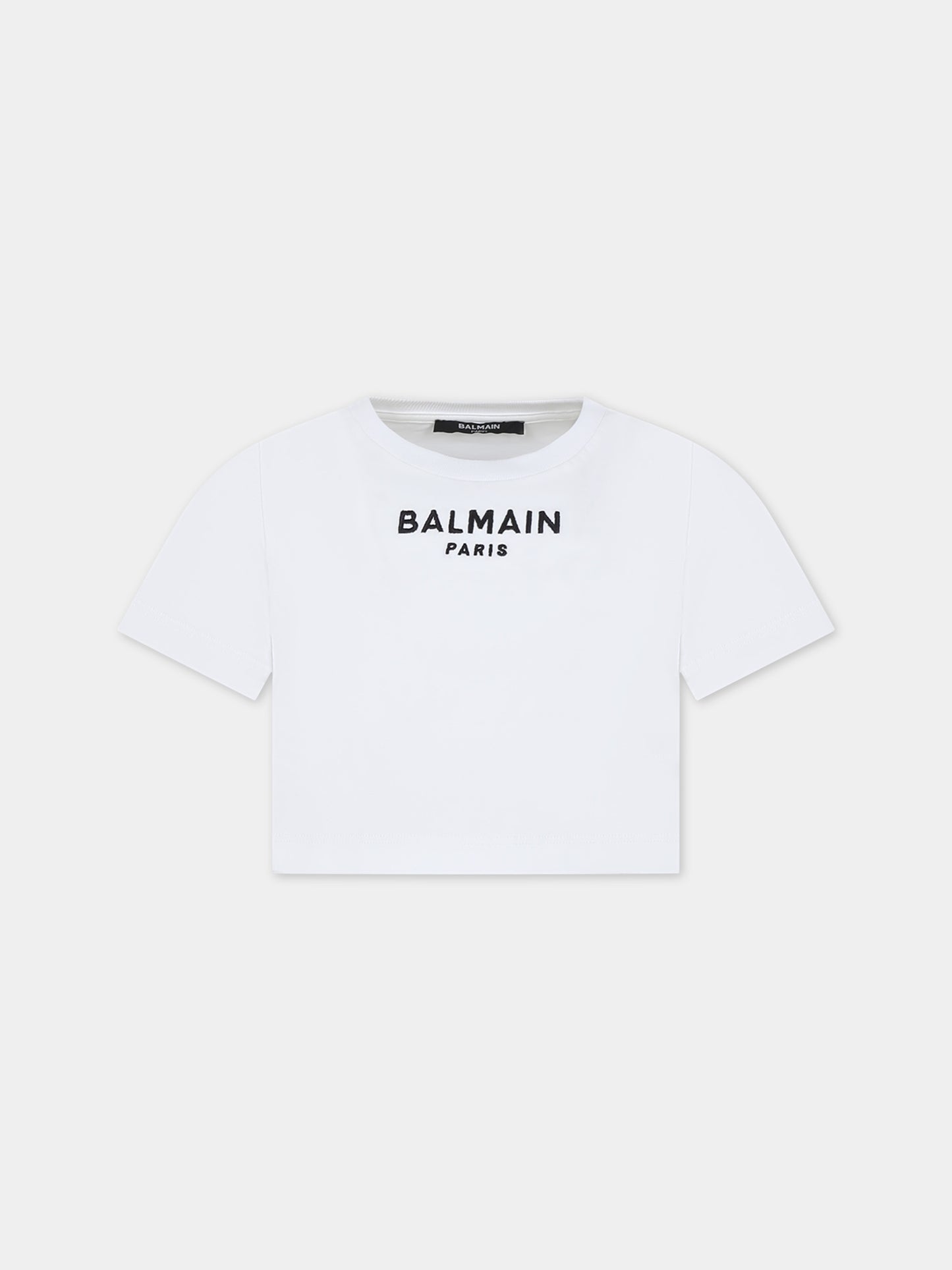 T-shirt bianca per bambina con logo,Balmain Kids,BU8A21 Z1751 100