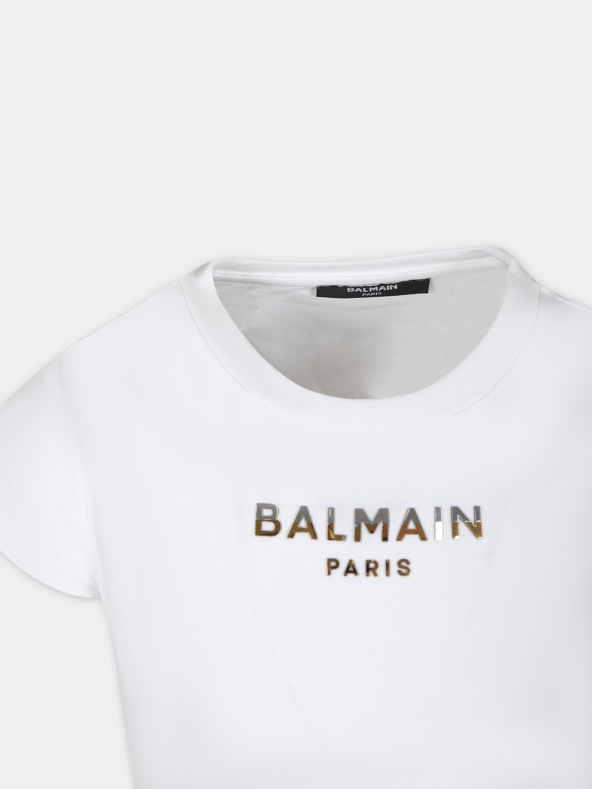 T-shirt bianca per bambina con logo,Balmain Kids,BU8A01 Z1884 100