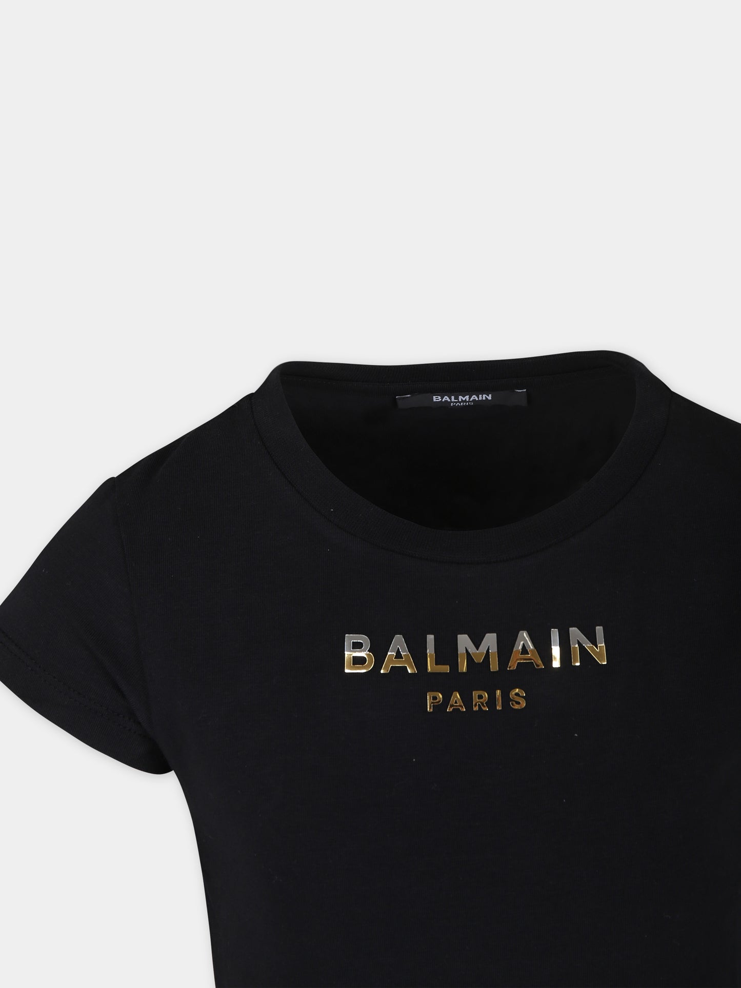 T-shirt nera per bambina con logo,Balmain Kids,BU8A01 Z1884 930