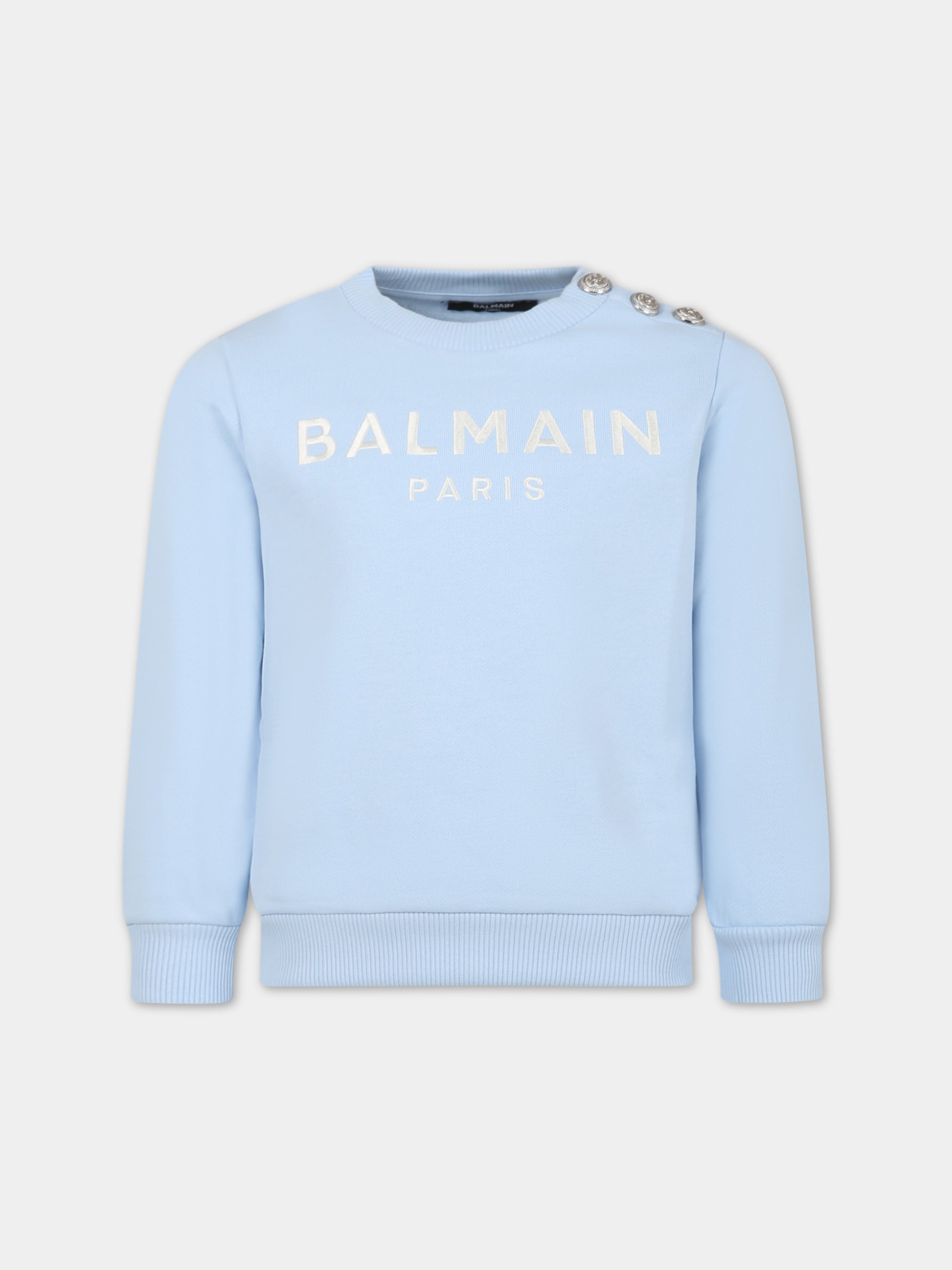 Felpa celeste per bambina con logo,Balmain Kids,BU4A10 Z1753 684