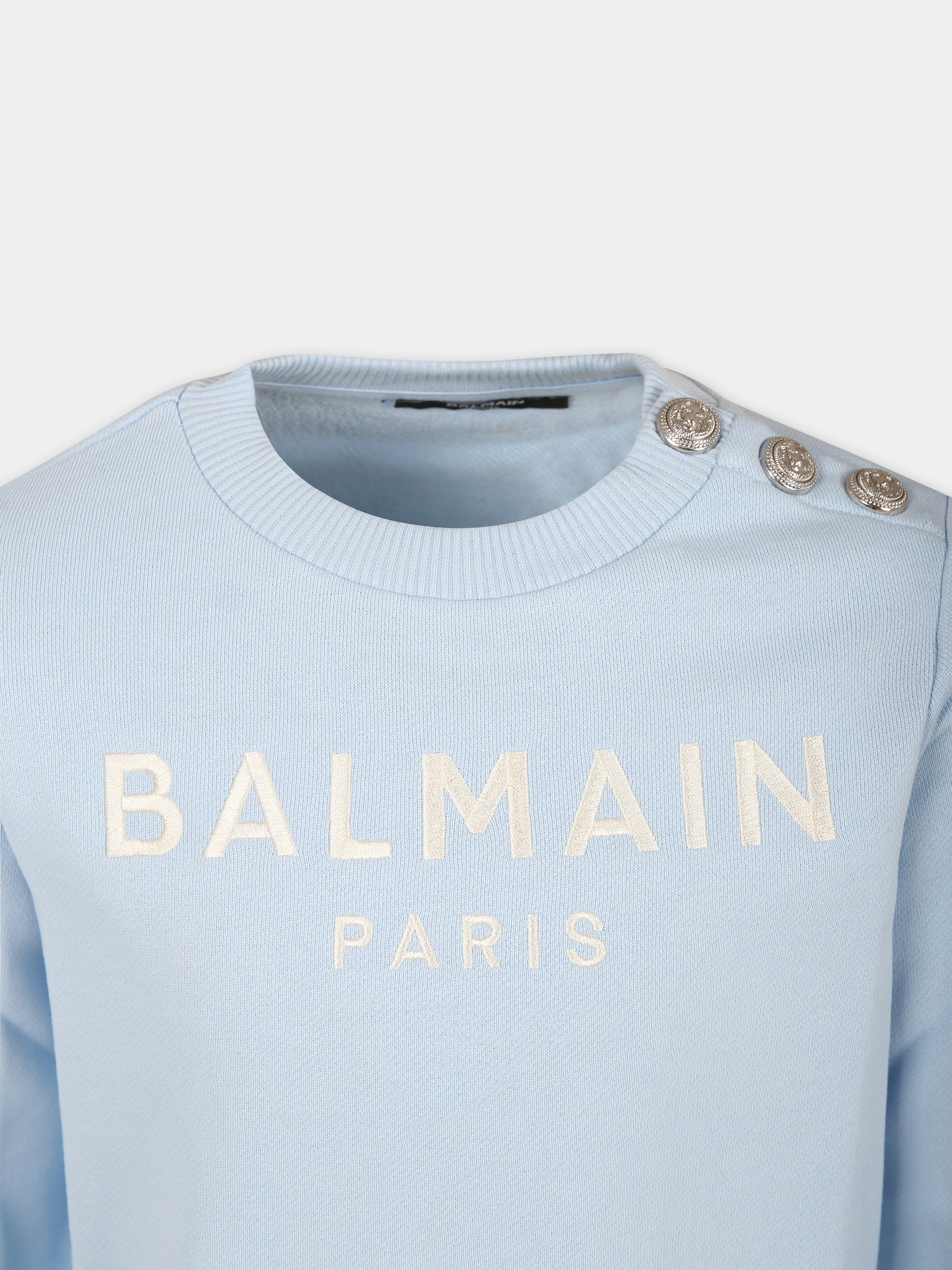 Felpa celeste per bambina con logo,Balmain Kids,BU4A10 Z1753 684